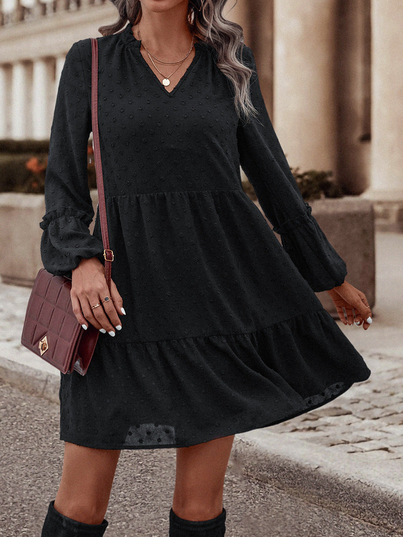 Chiffon Long Sleeve V-neck Dress