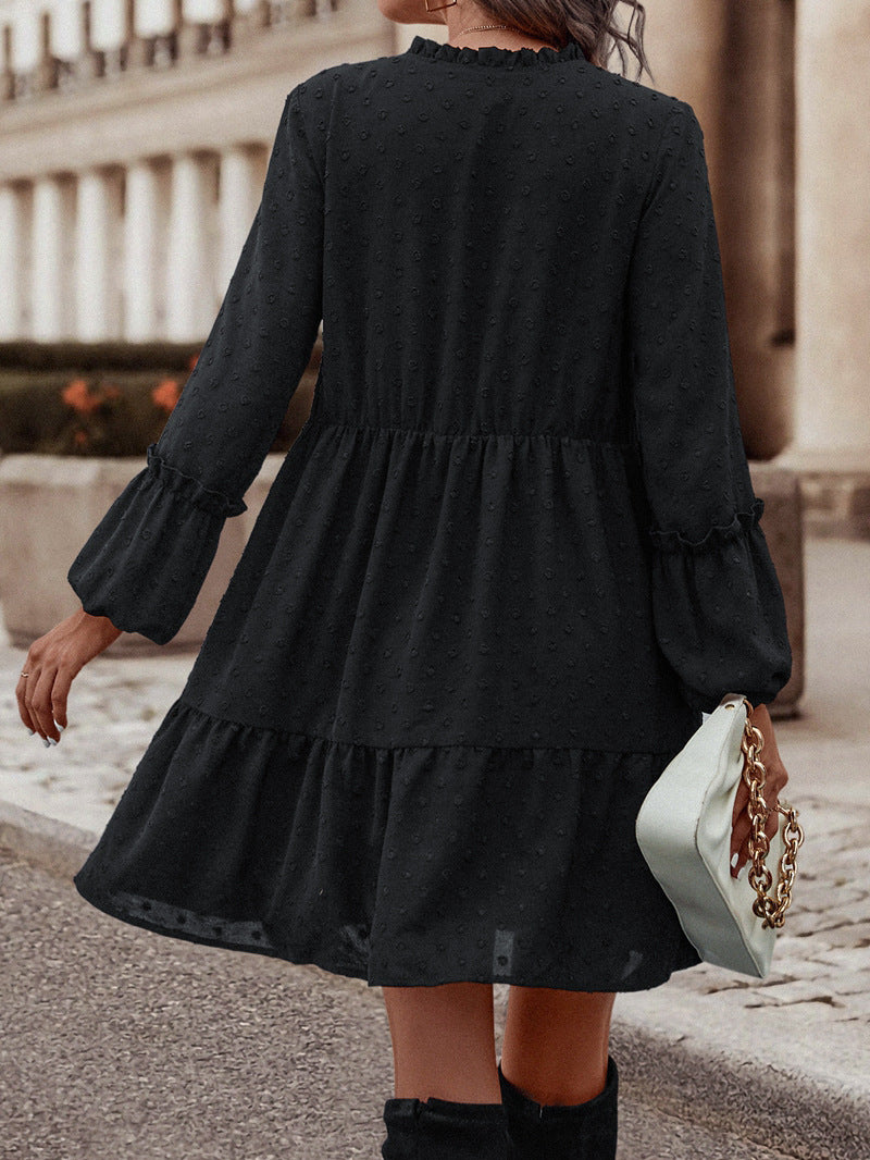 Chiffon Long Sleeve V-neck Dress