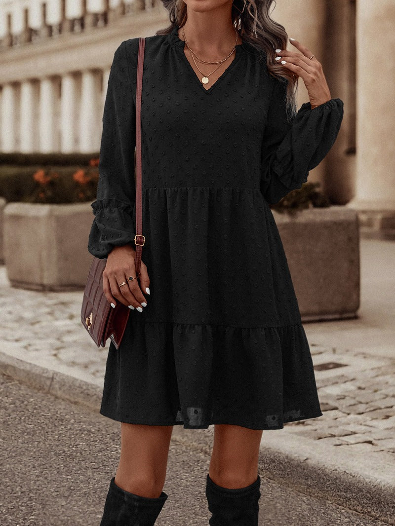 Chiffon Long Sleeve V-neck Dress