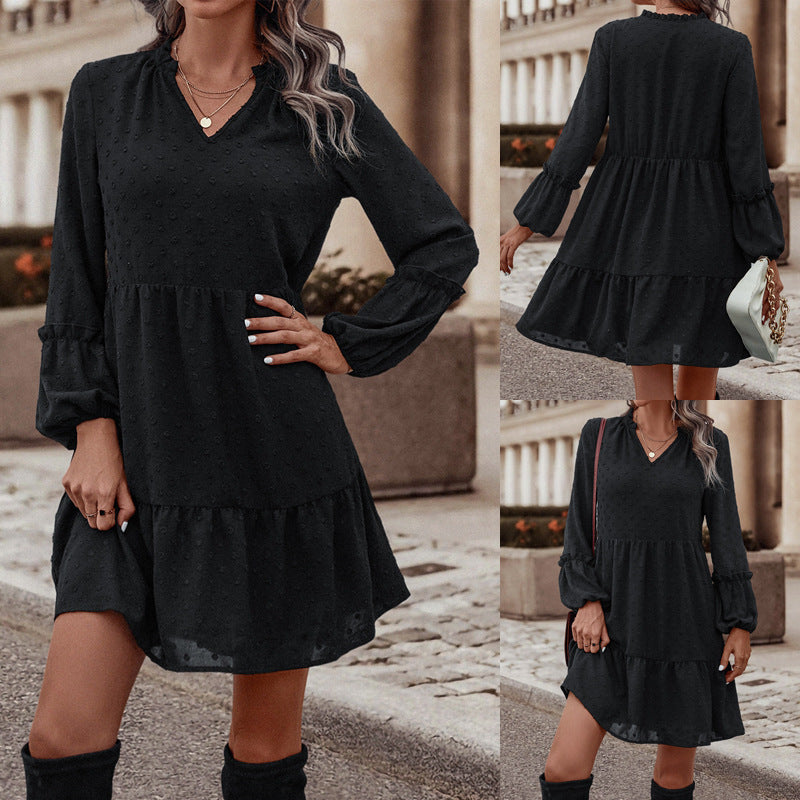 Chiffon Long Sleeve V-neck Dress