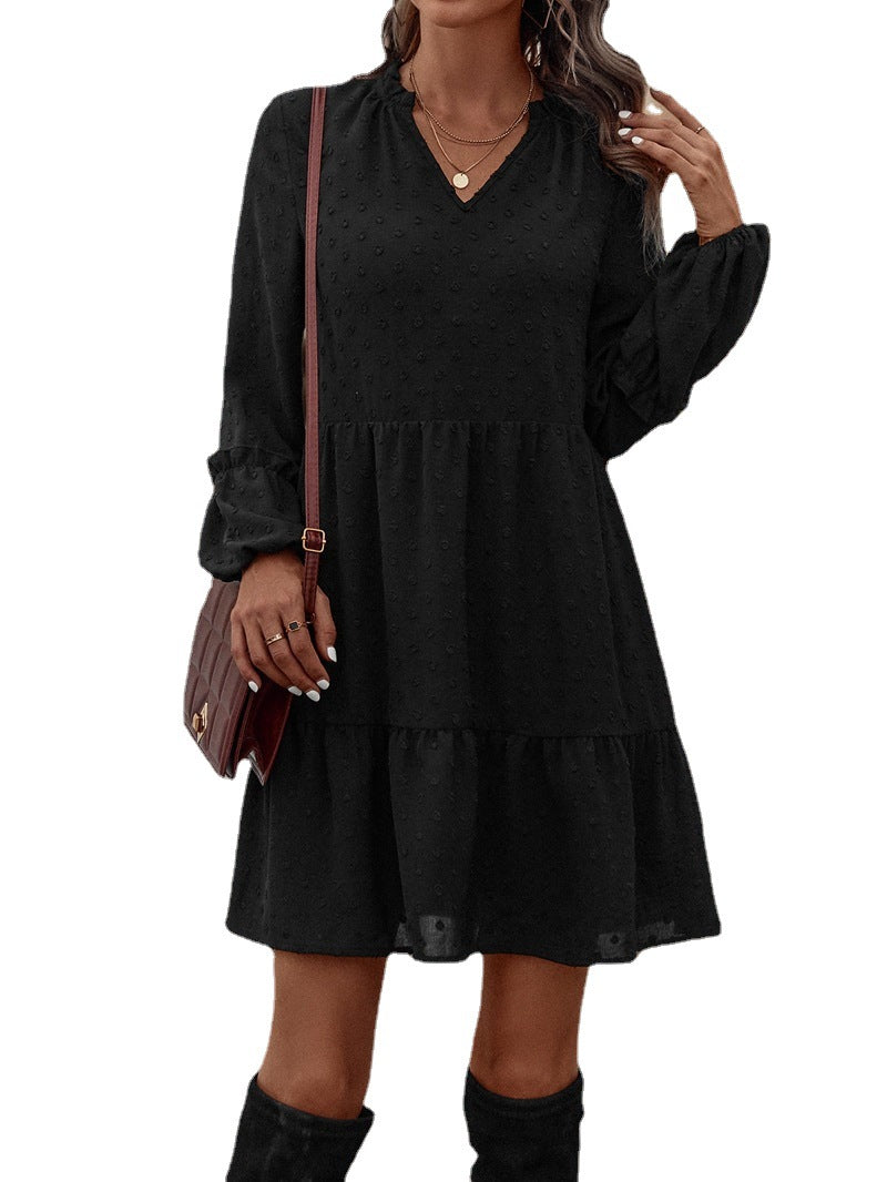Chiffon Long Sleeve V-neck Dress