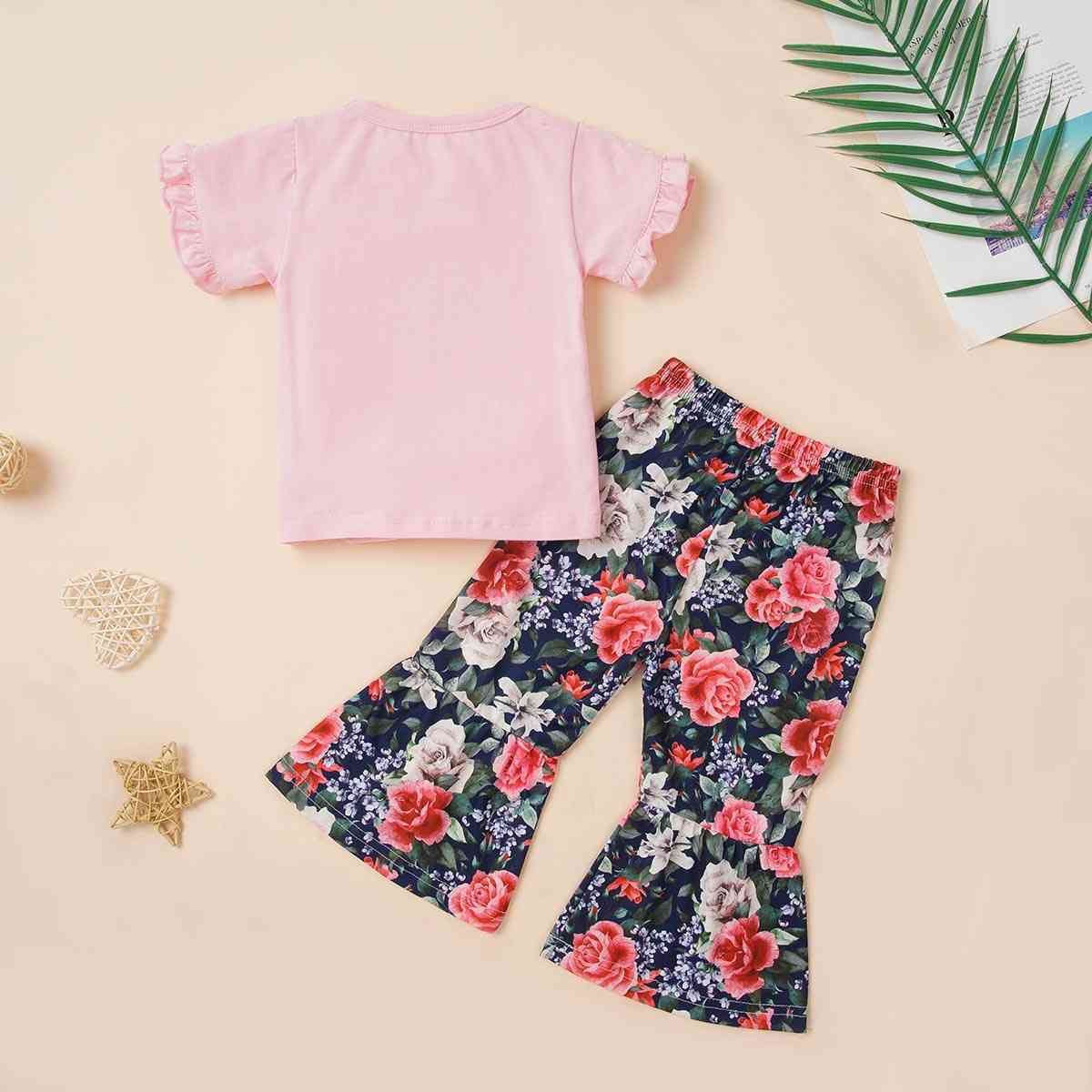 PRETTY GIRL Tee and Floral Print Pants Set