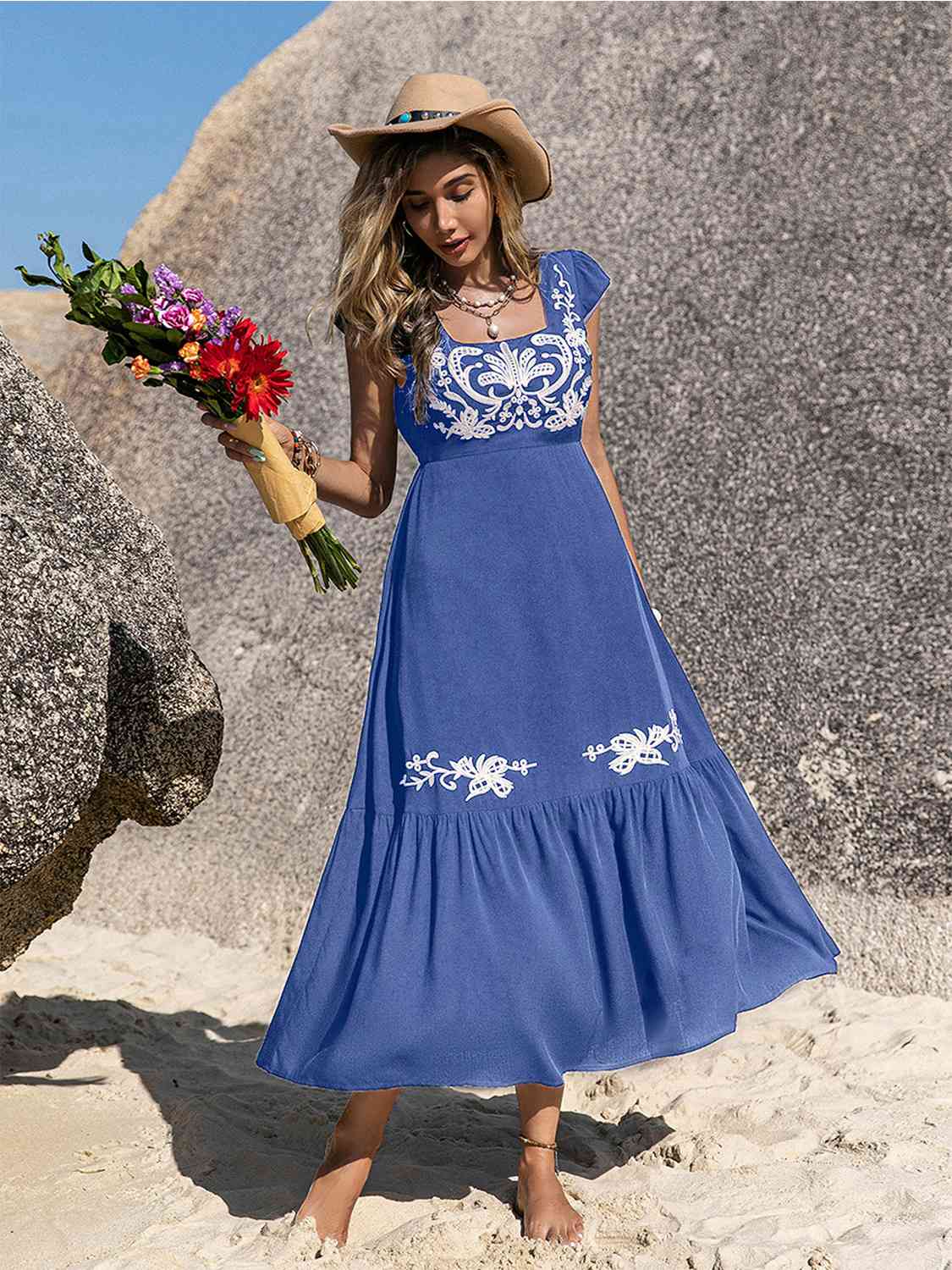 Embroidered Ruffle Dress