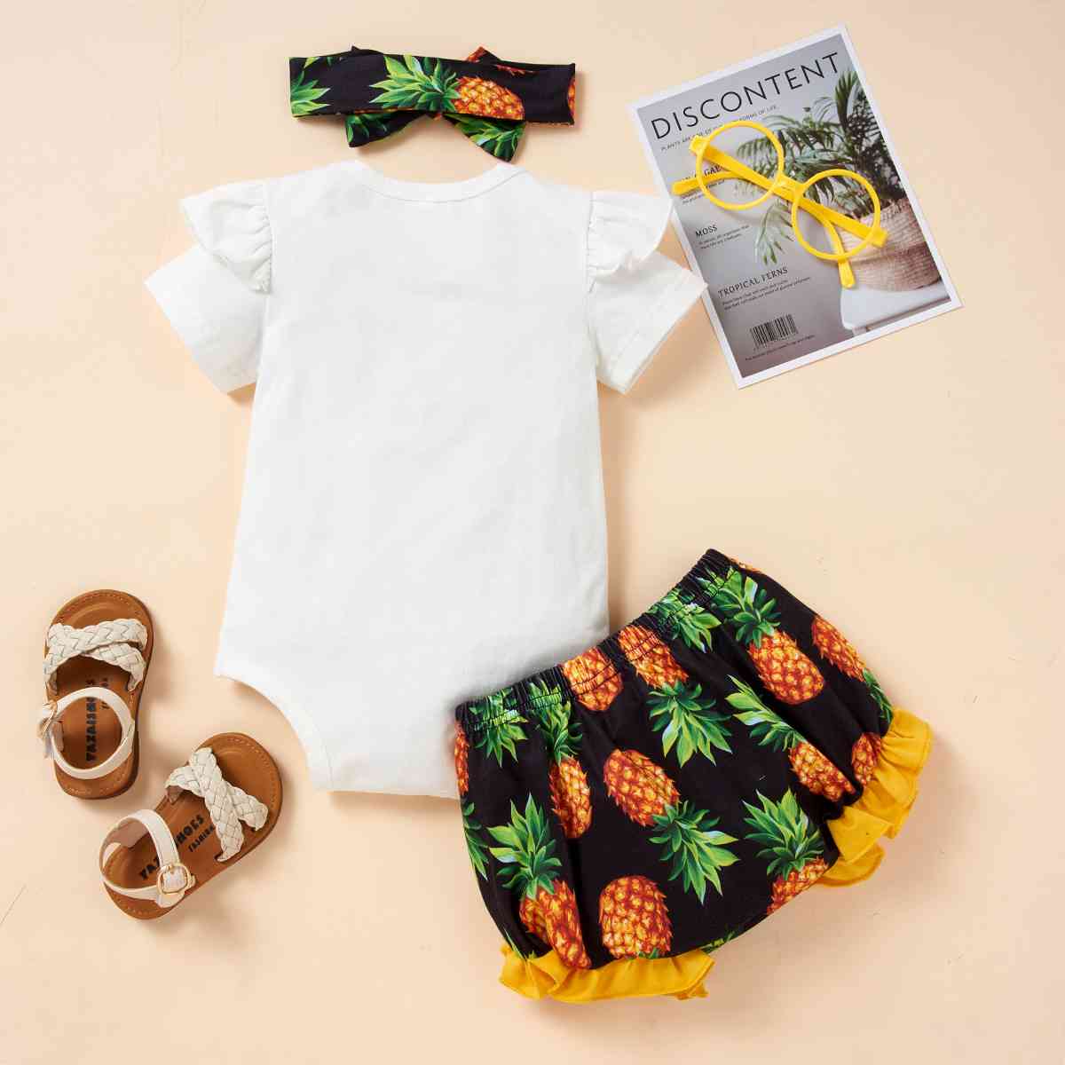 Bodysuit and Pineapple Graphic Shorts Set