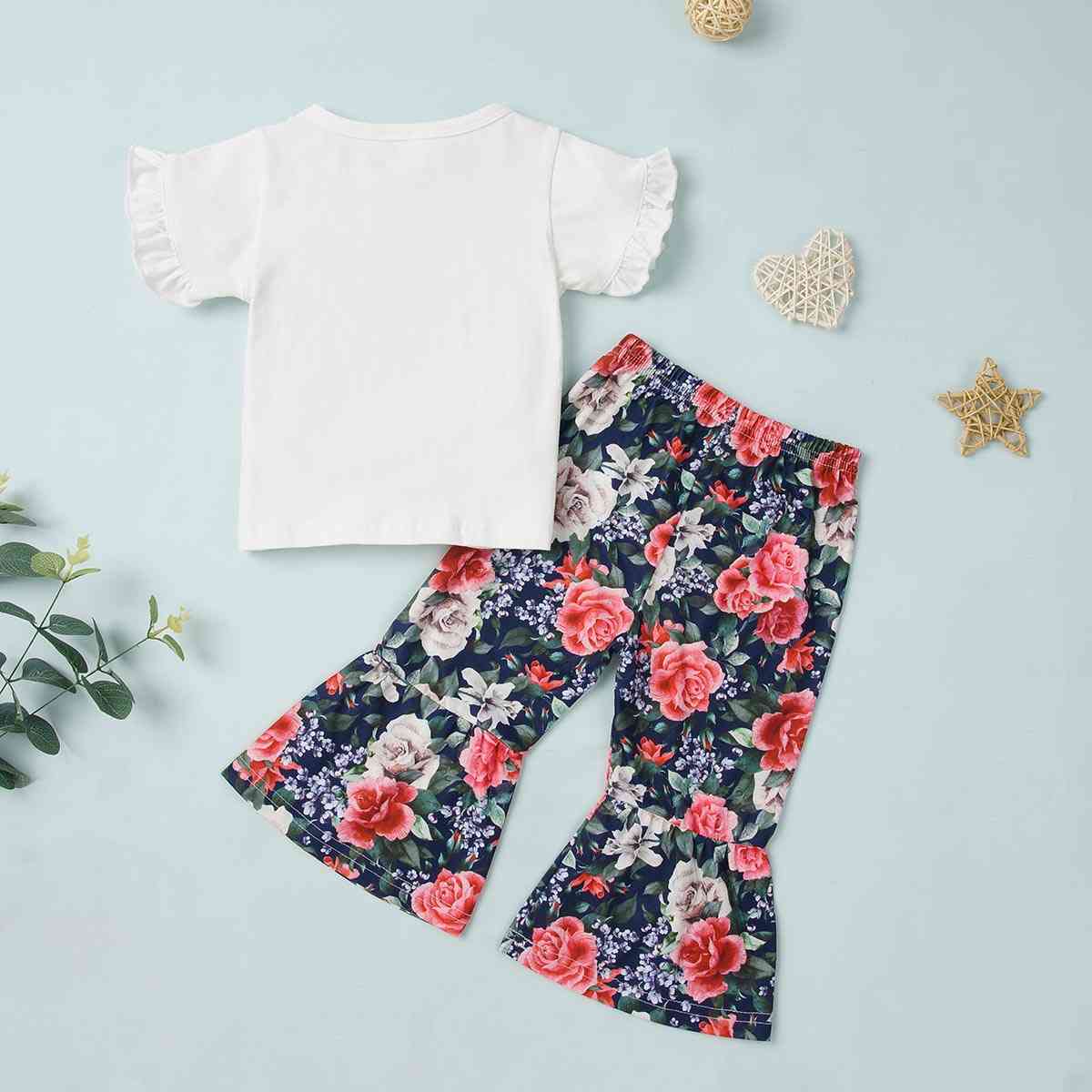 PRETTY GIRL Tee and Floral Print Pants Set