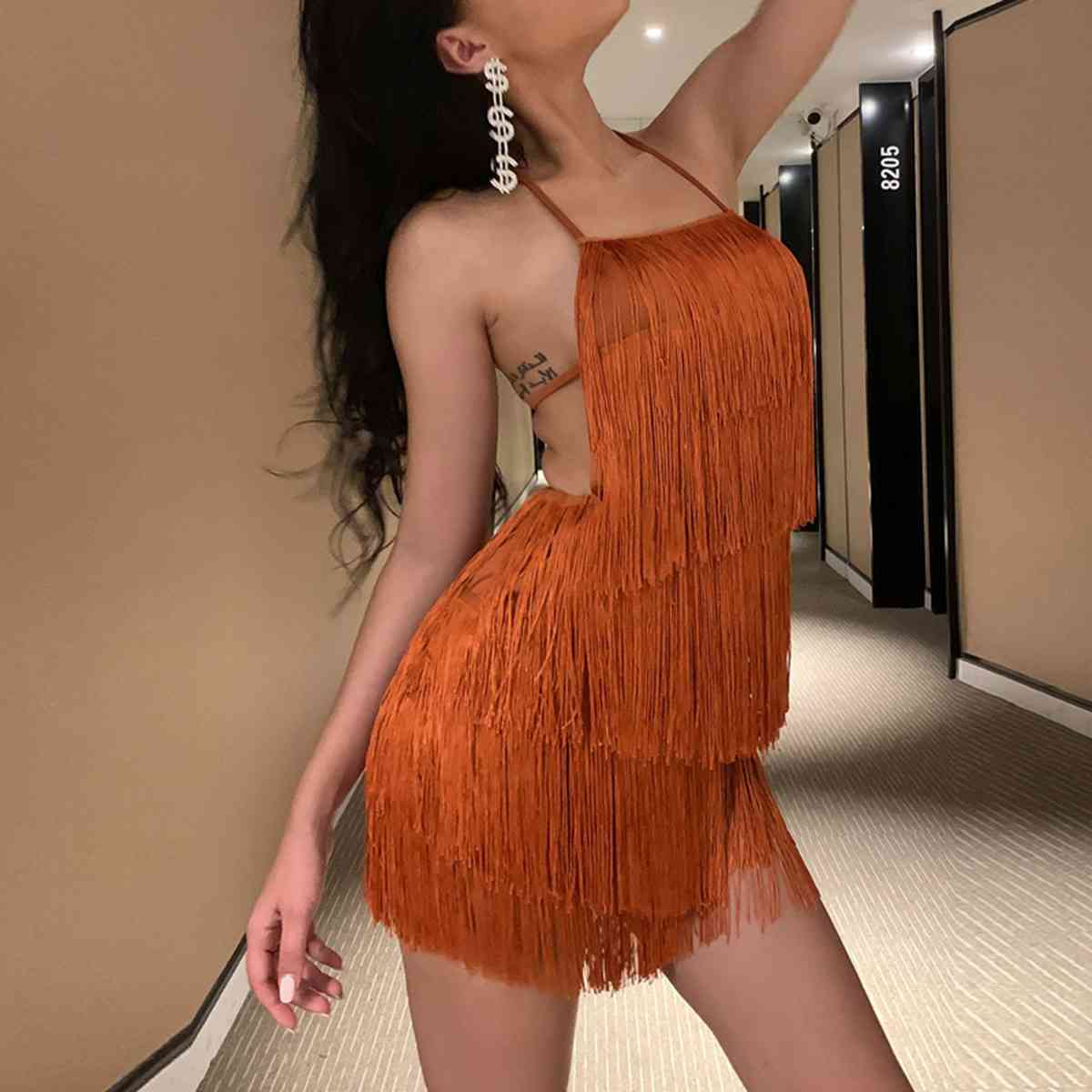 Fringed Halter Mini Dress