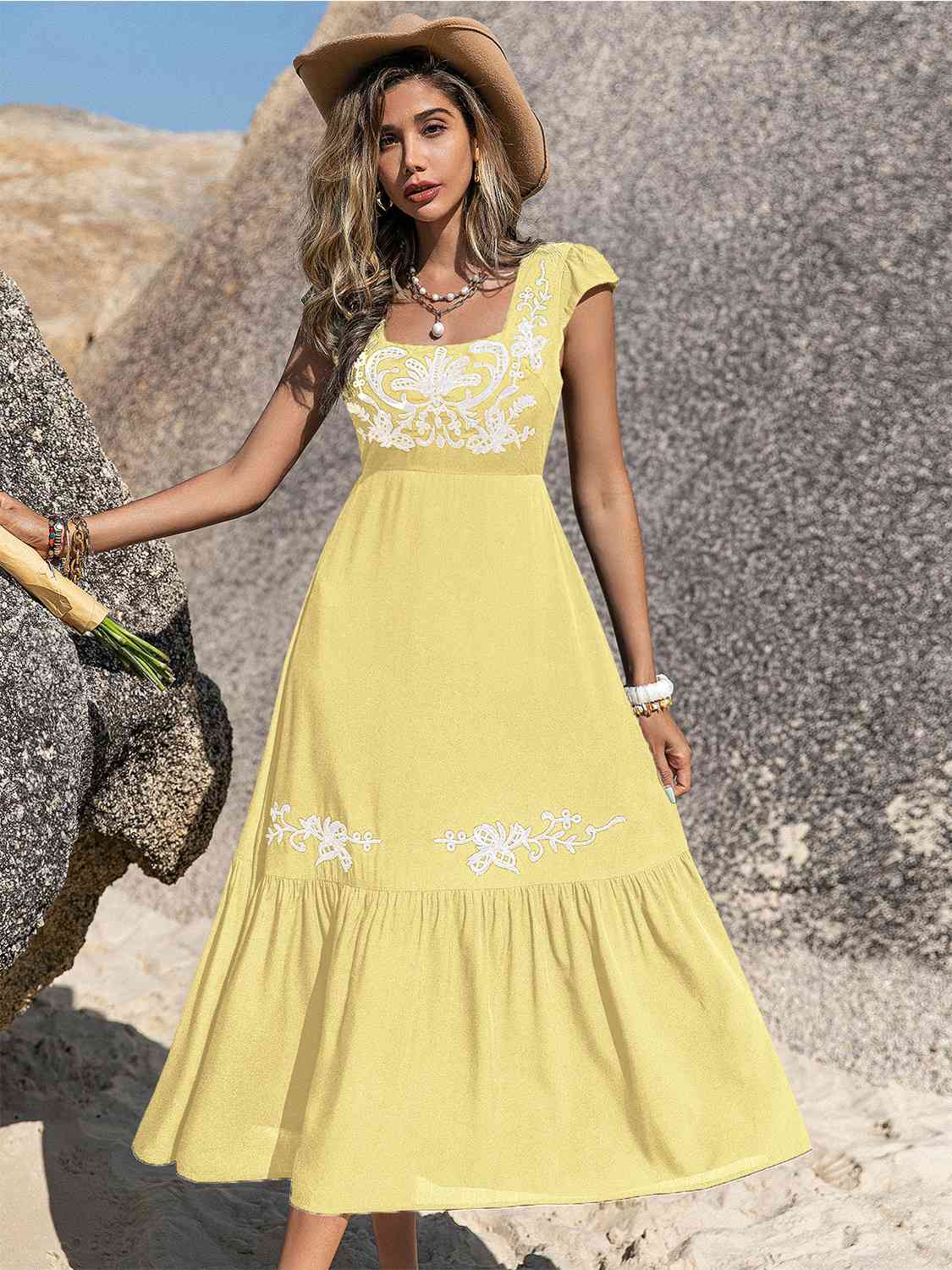 Embroidered Ruffle Dress