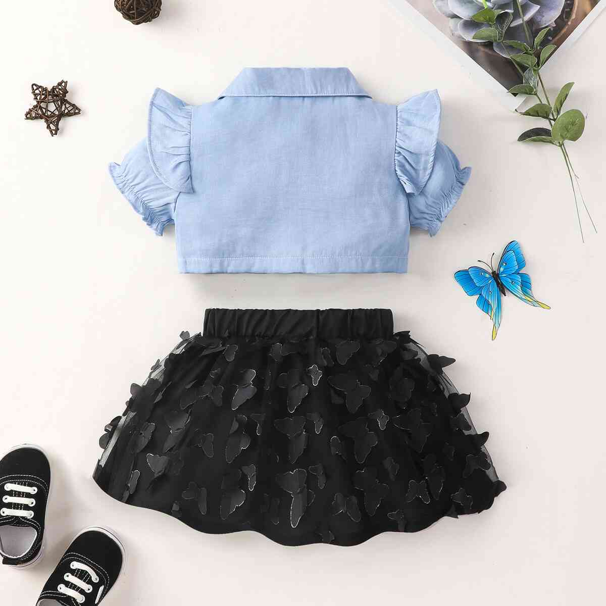 Ruffle Top and Butterfly Applique Skirt Set