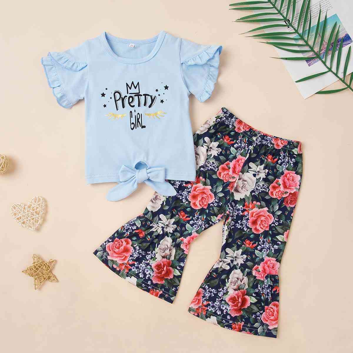 PRETTY GIRL Tee and Floral Print Pants Set