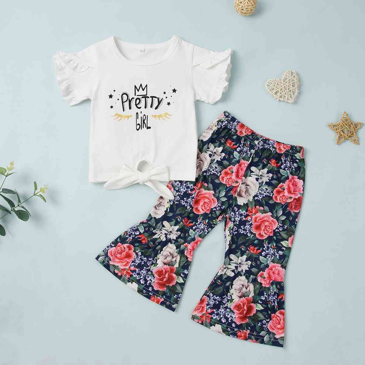 PRETTY GIRL Tee and Floral Print Pants Set