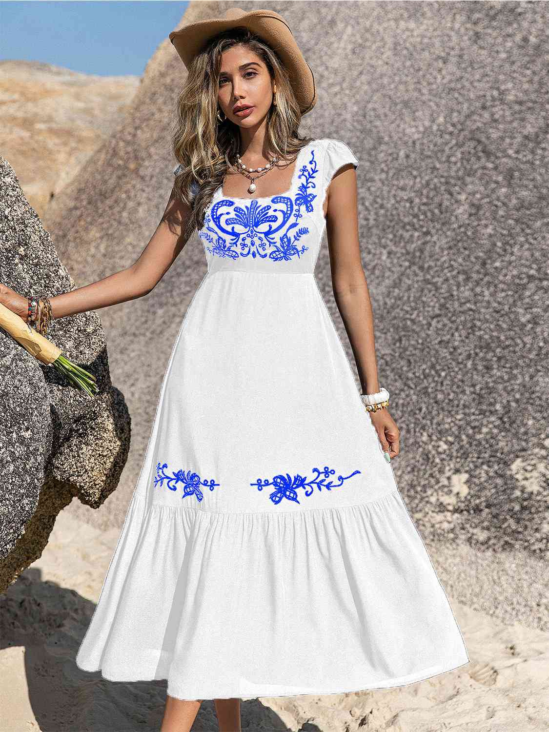 Embroidered Ruffle Dress