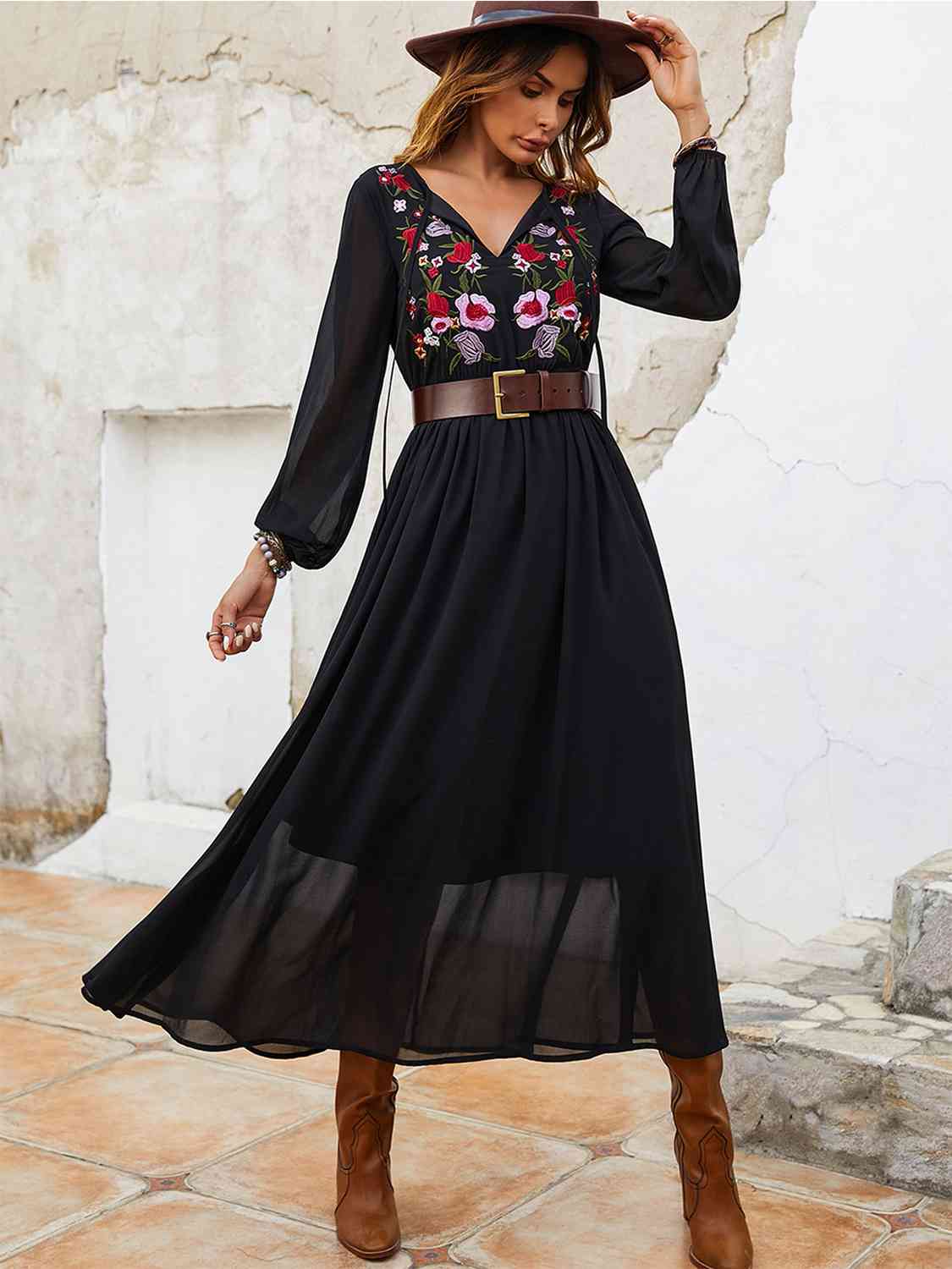 Flower Balloon Sleeve Dress