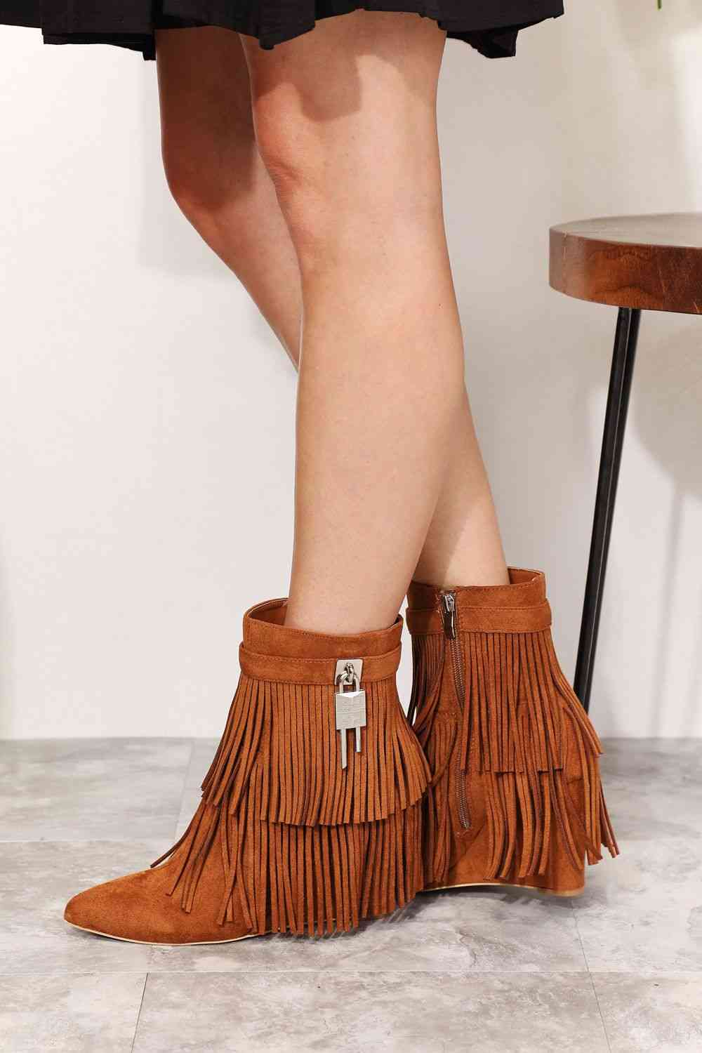 Wedge Heel Ankle Booties with Tassels