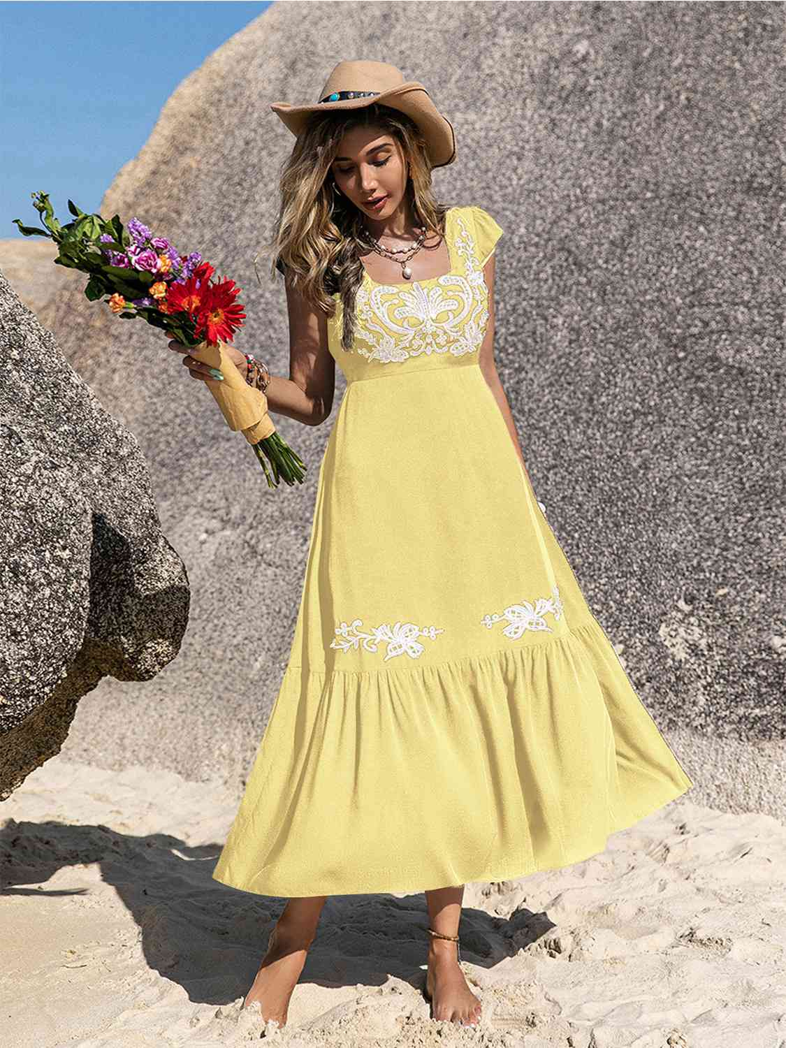 Embroidered Ruffle Dress