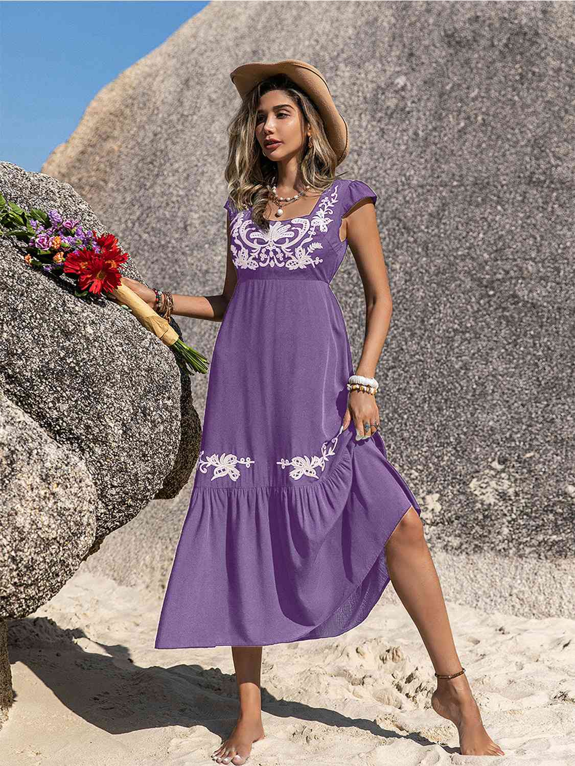 Embroidered Ruffle Dress