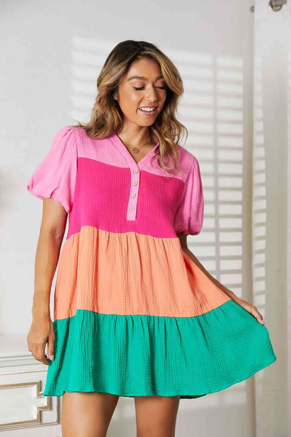 Color Block Puff Dress