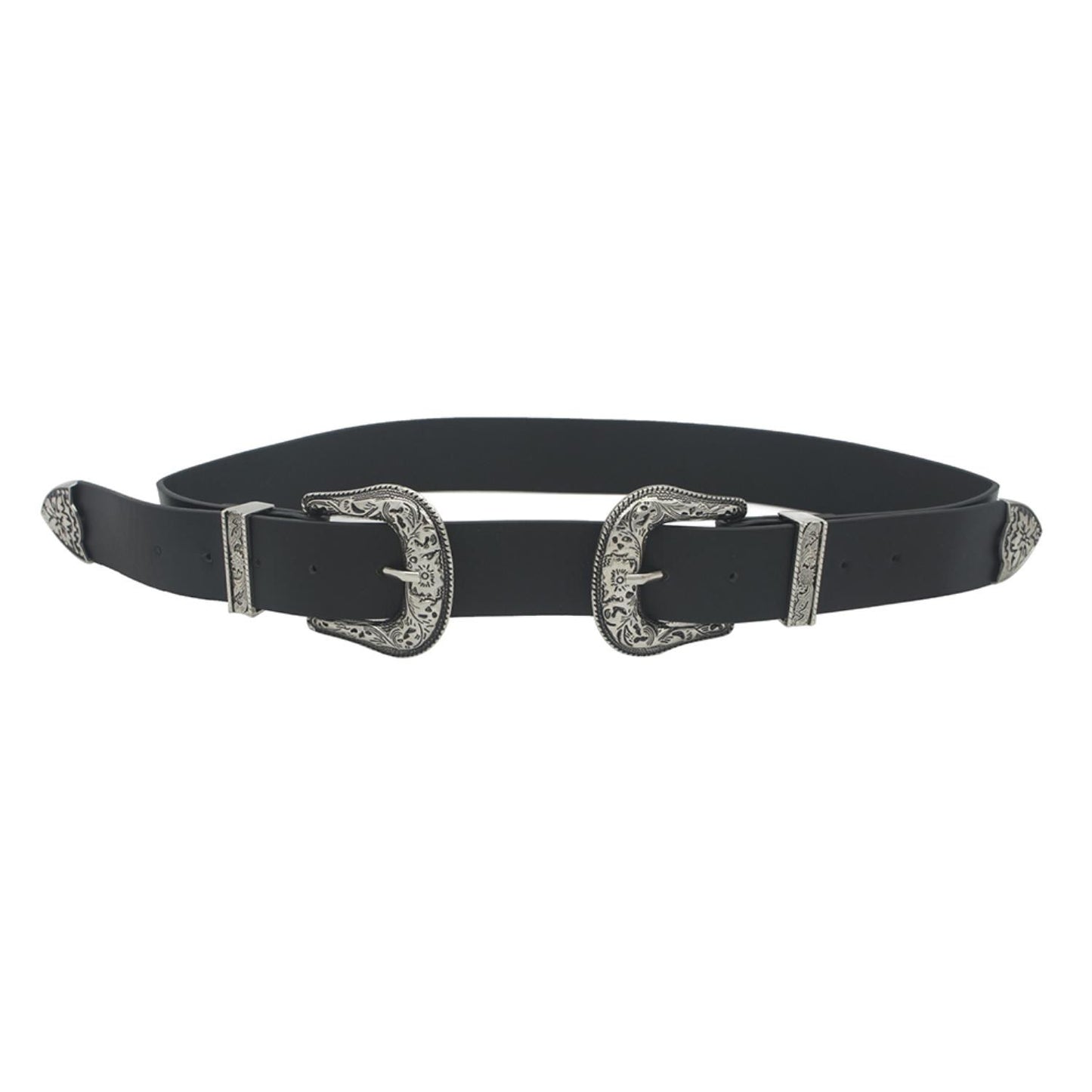 Floral Embossed Double Buckle Belt