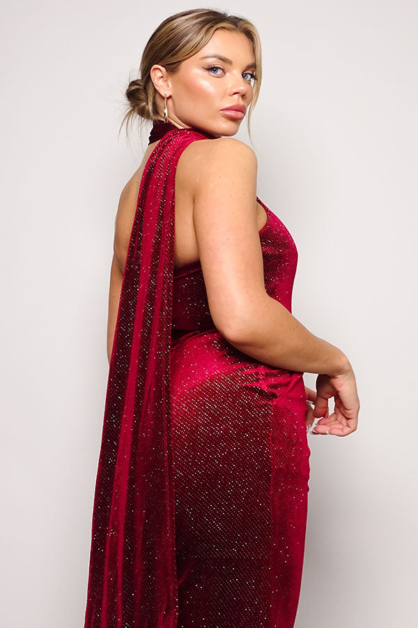 Burgundy Glitter Velvet Jumpsuit
