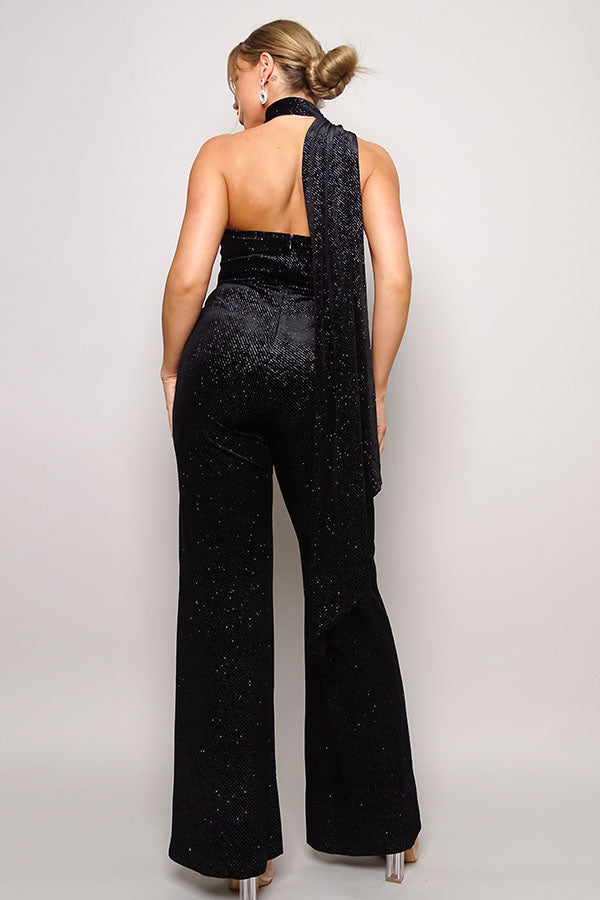 Black Glitter Velvet Jumpsuit
