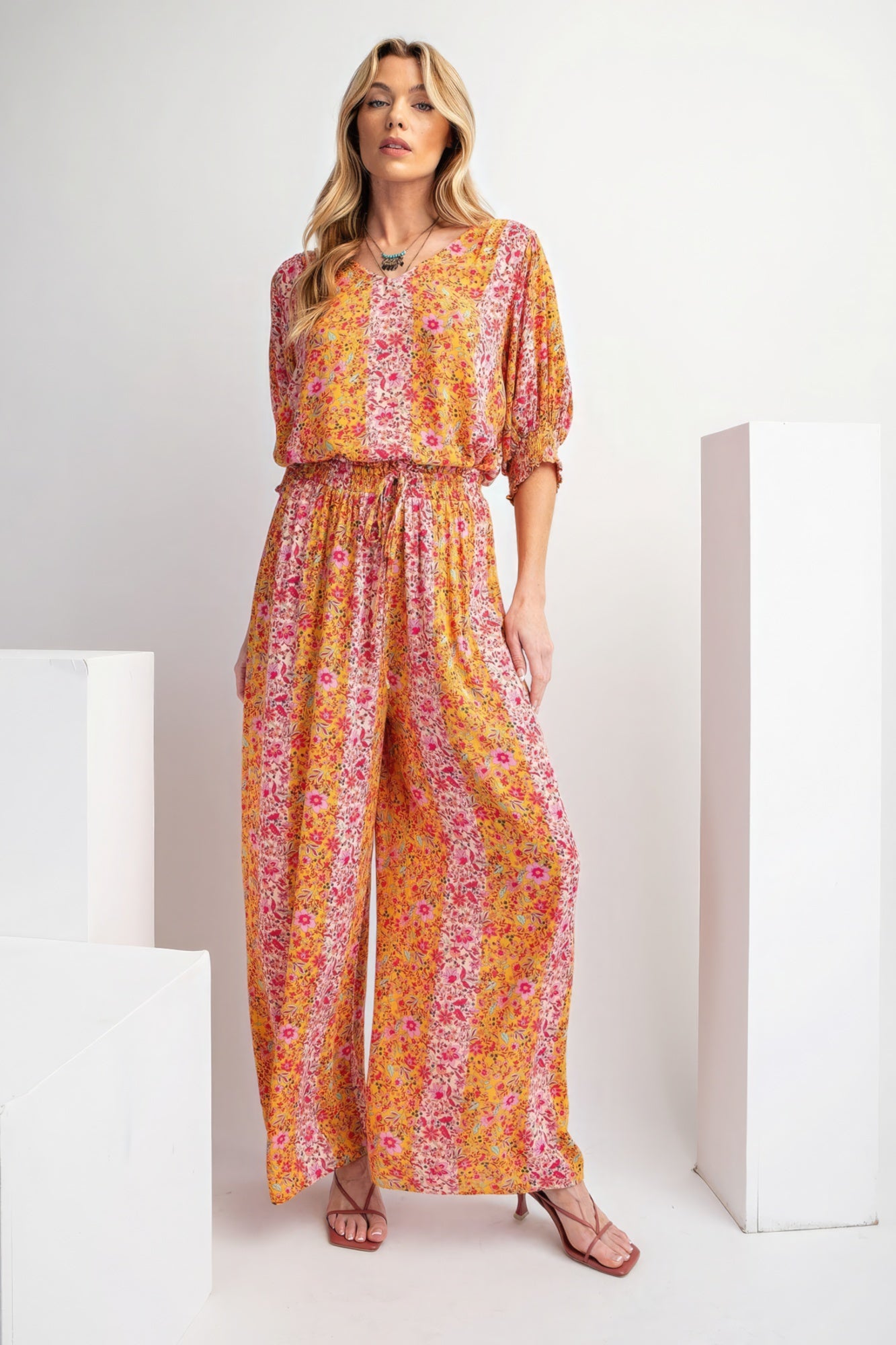Apricot Floral Palazzo Pants