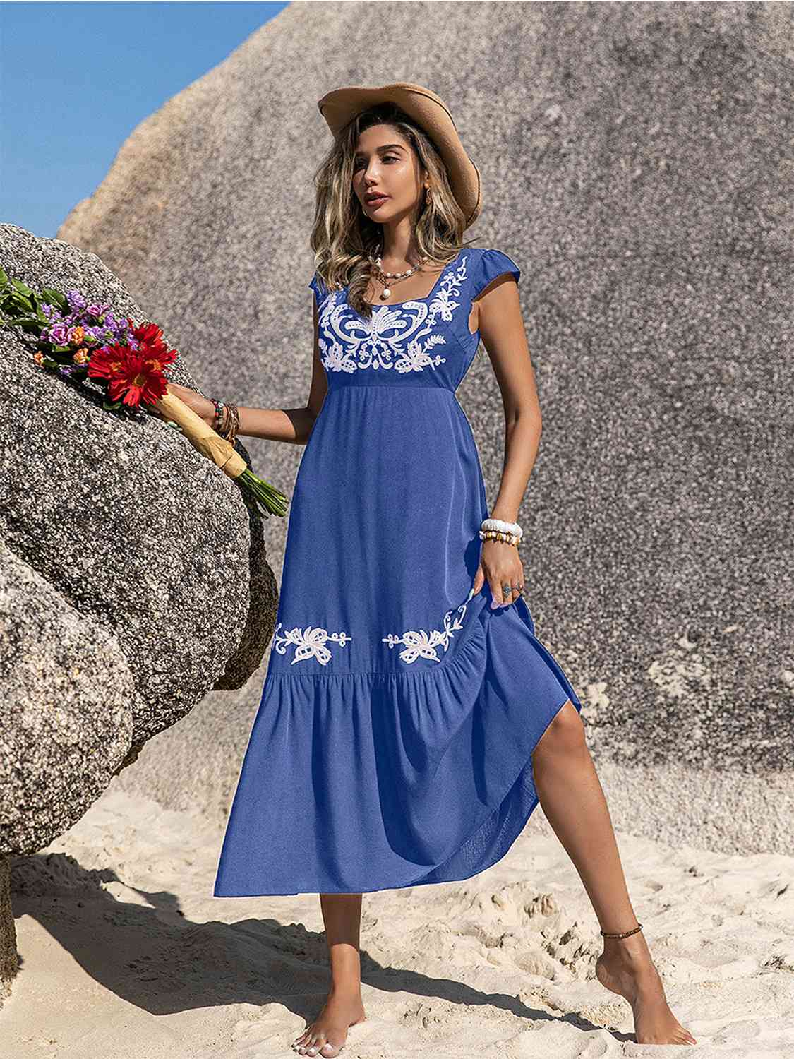 Embroidered Ruffle Dress