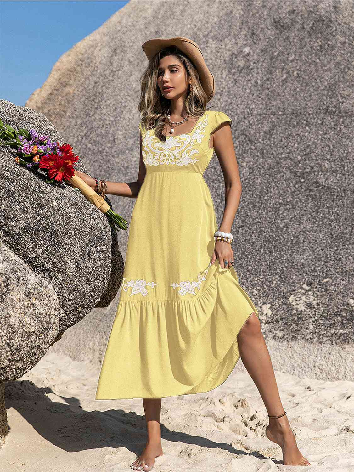 Embroidered Ruffle Dress