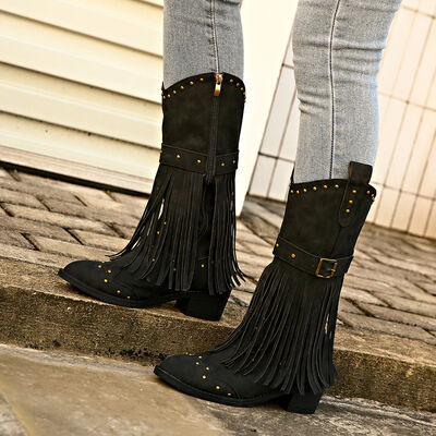 Studded Fringe Boots