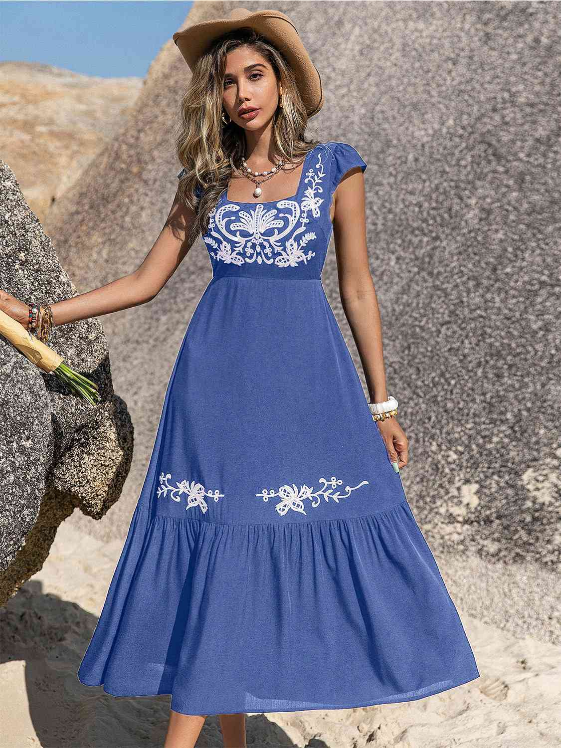 Embroidered Ruffle Dress