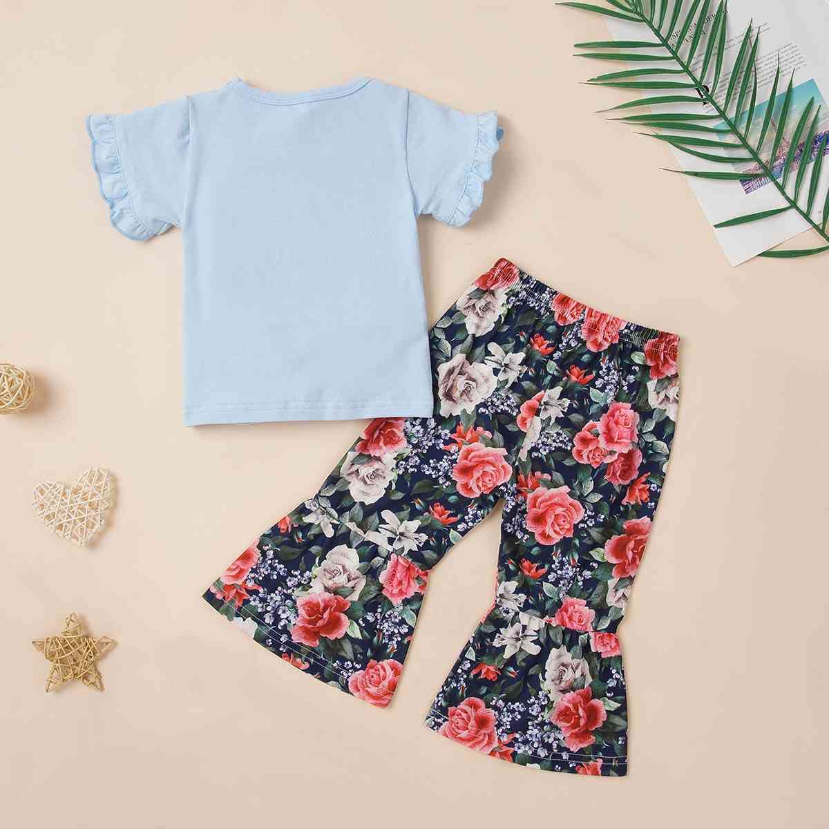 PRETTY GIRL Tee and Floral Print Pants Set