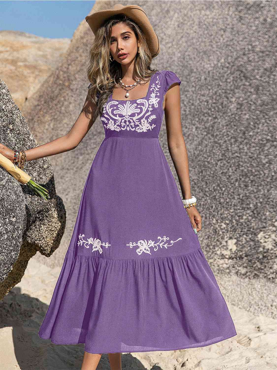 Embroidered Ruffle Dress