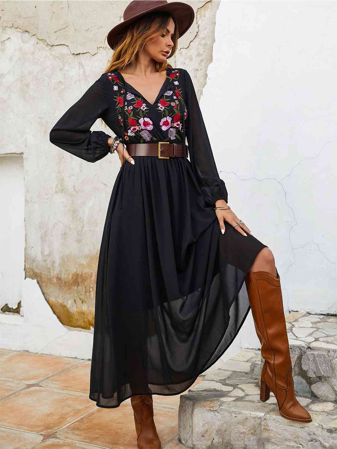 Flower Balloon Sleeve Dress