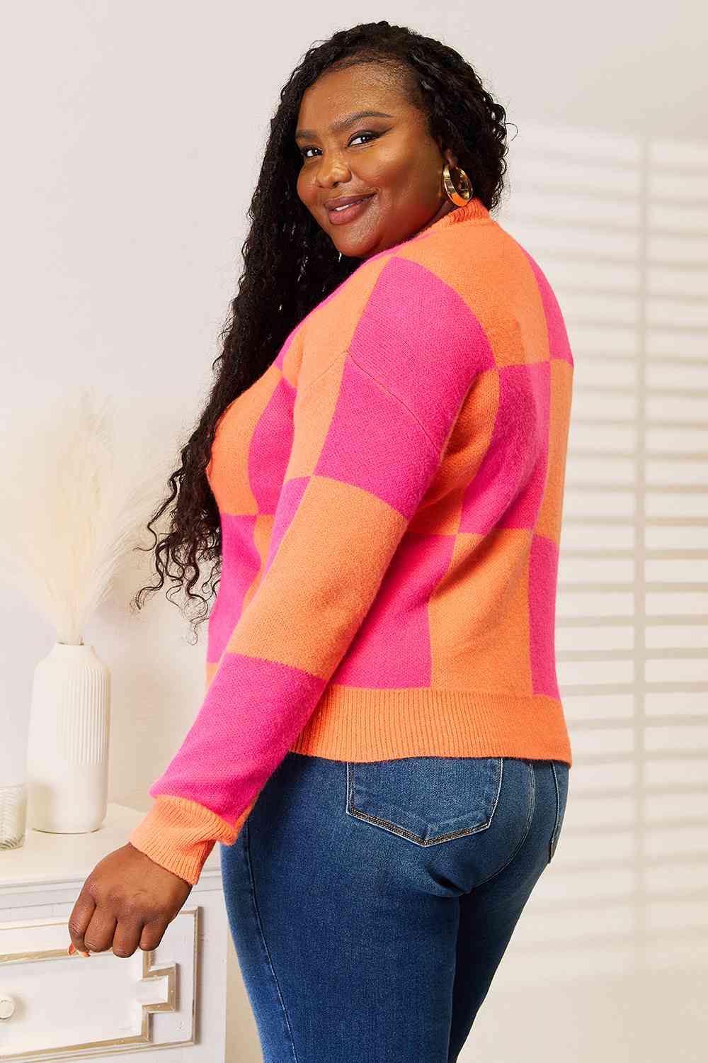 Checkered V-Neck Cardigan