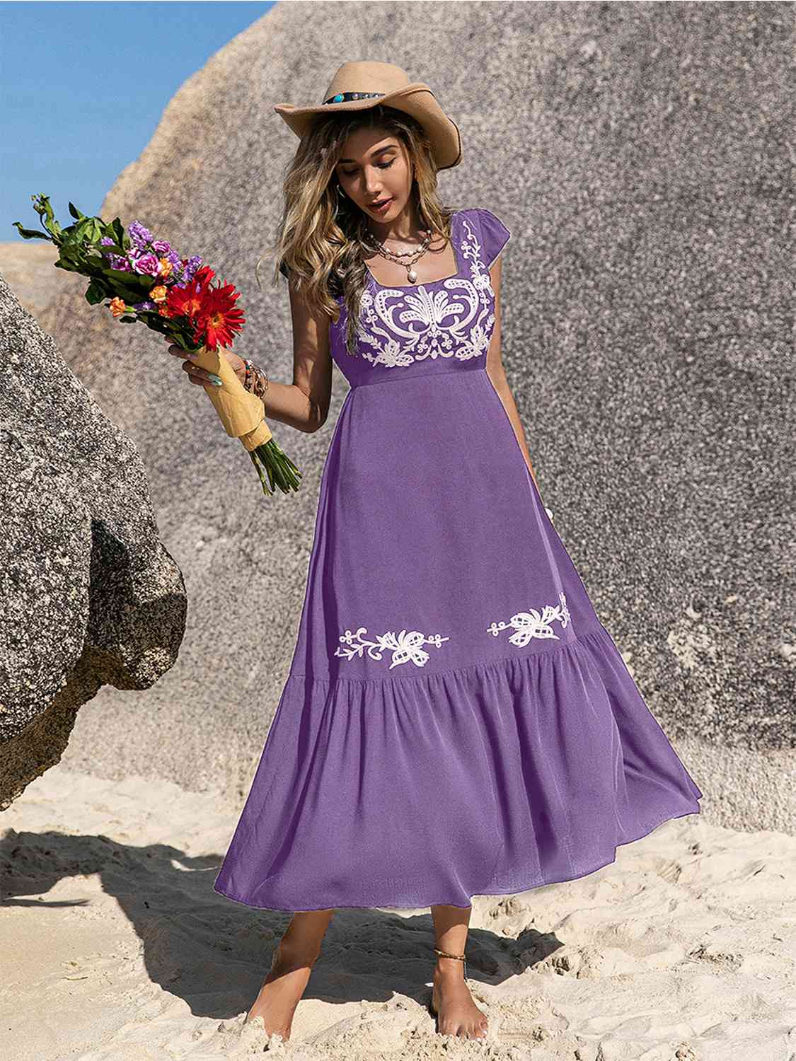 Embroidered Ruffle Dress