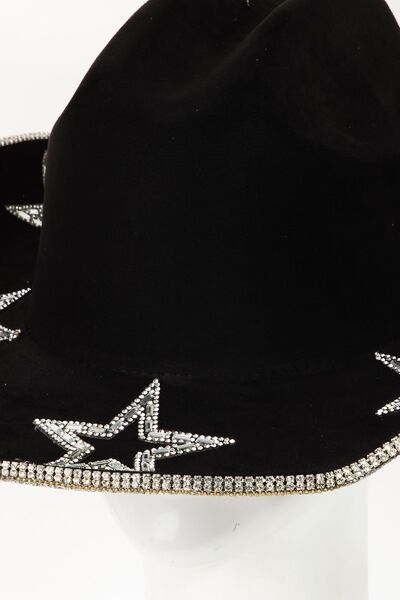Rhinestone Star Faux Suede Hat