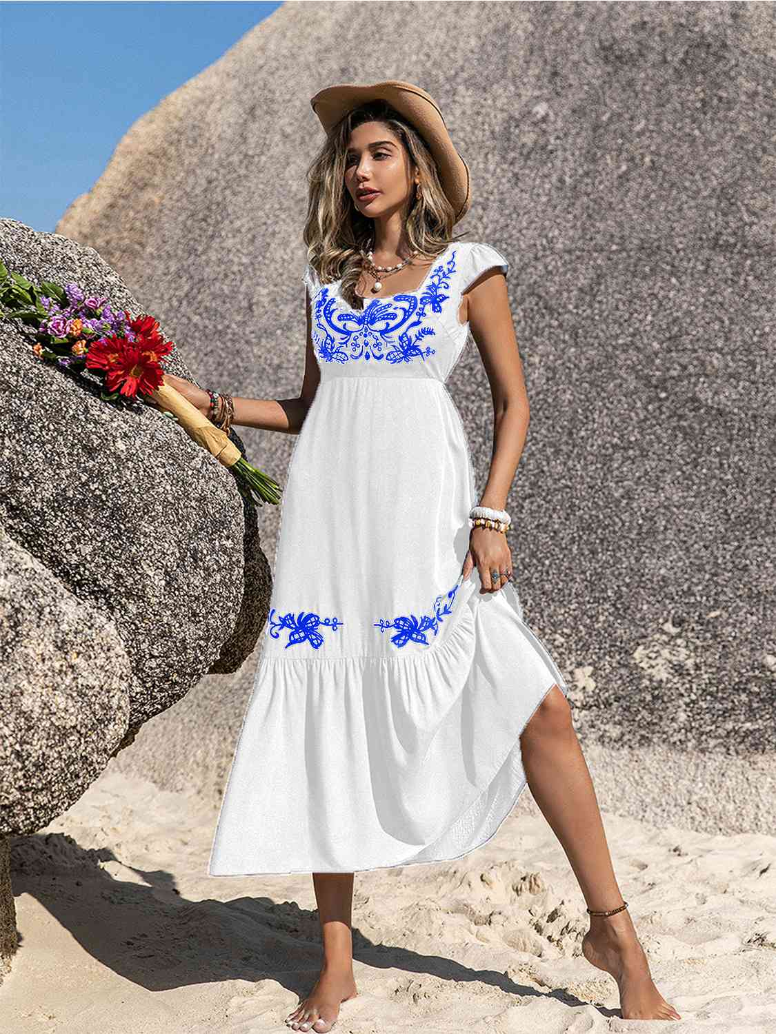 Embroidered Ruffle Dress