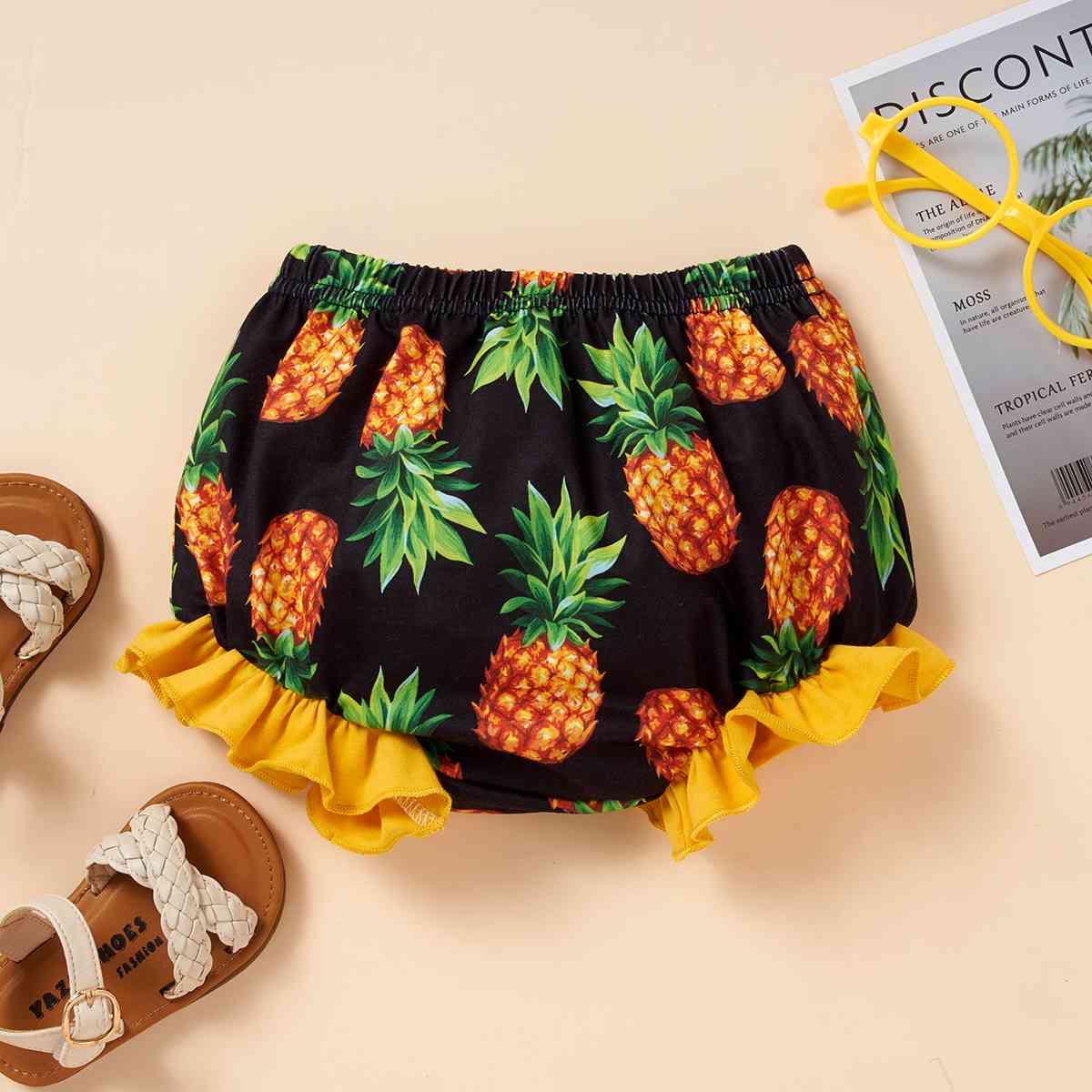 Bodysuit and Pineapple Graphic Shorts Set
