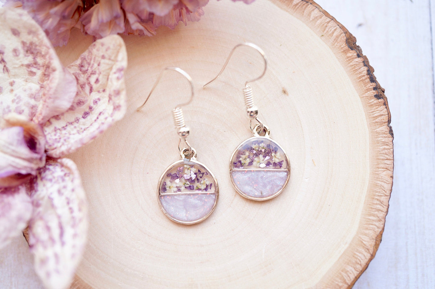 Real Dried Flowers and Resin Earrings