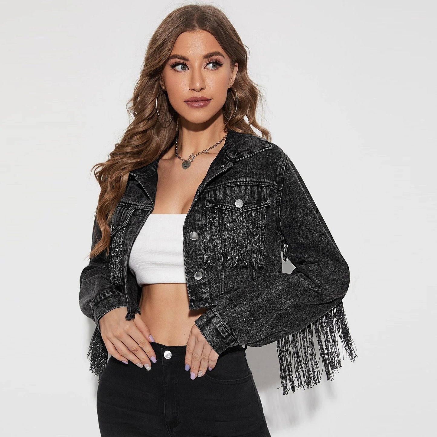 Cropped and Fringed Denim Jacket