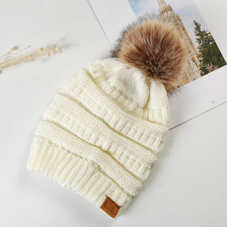 Fleece-Lined Knit Beanie with Pom