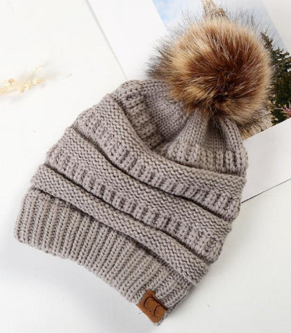 Fleece-Lined Knit Beanie with Pom