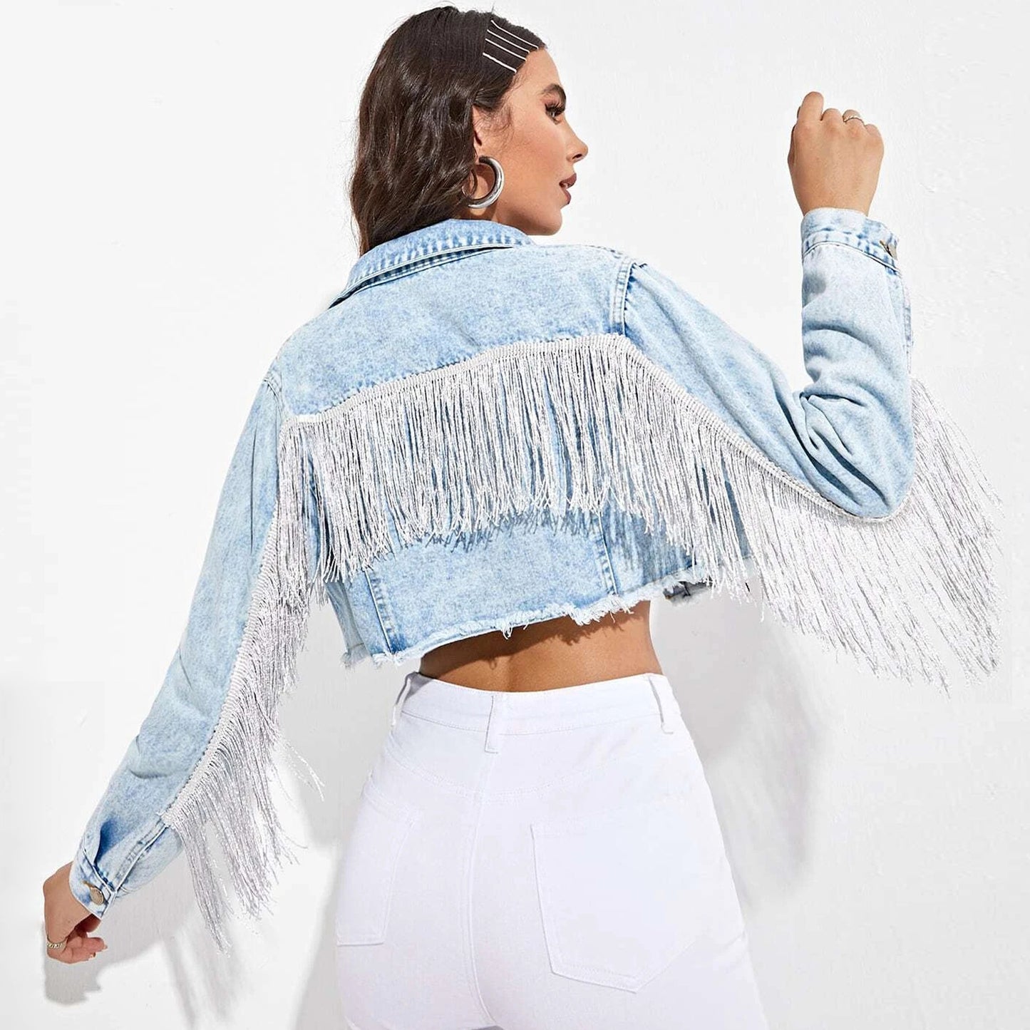 Cropped and Fringed Denim Jacket