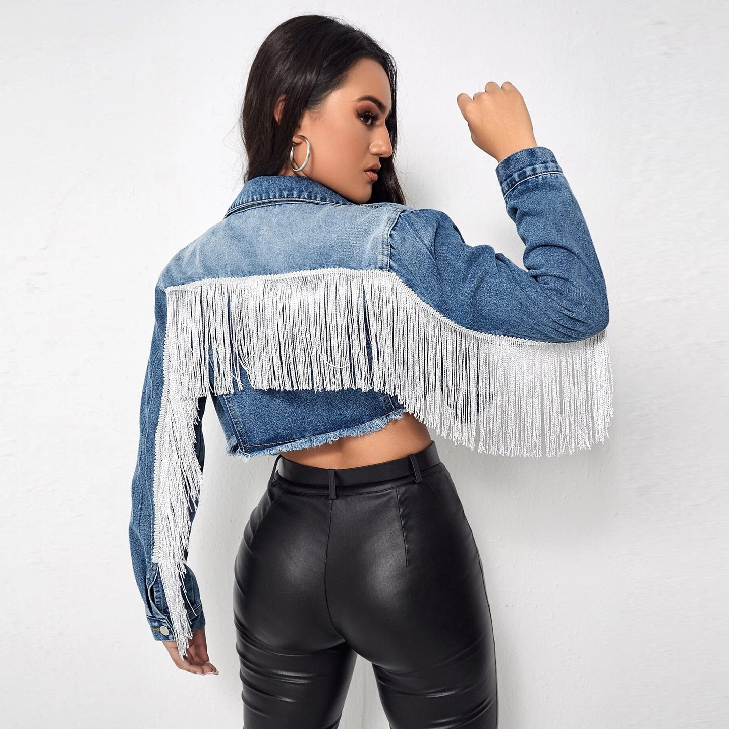 Cropped and Fringed Denim Jacket