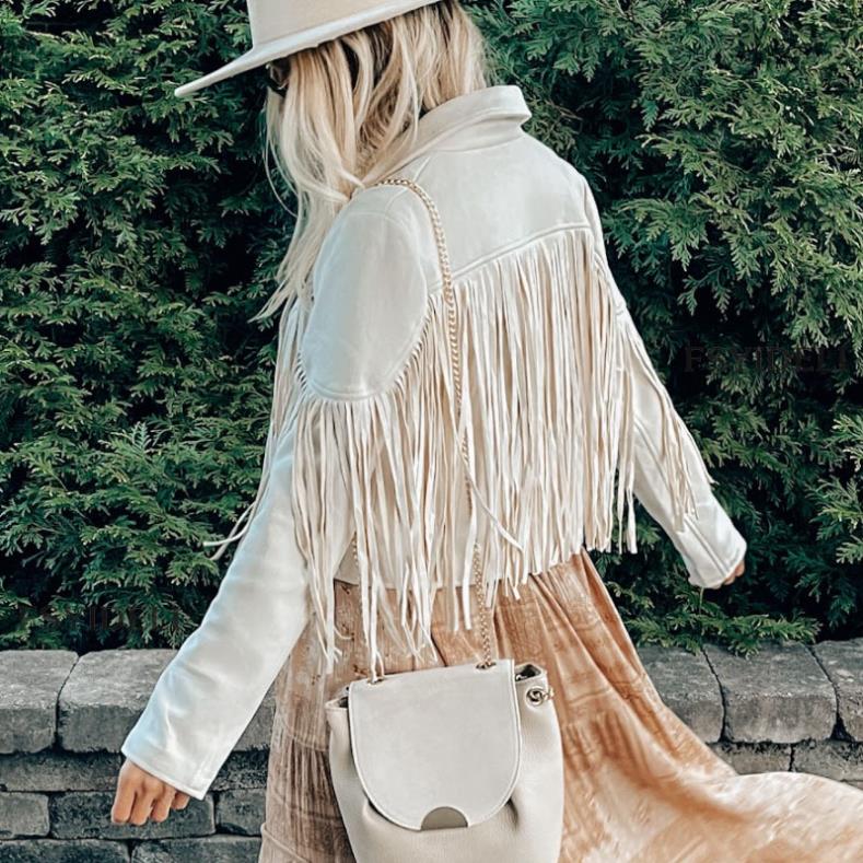 Faux Suede Fringe Motorcycle Jacket