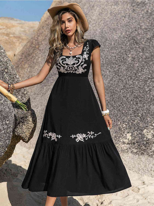 Embroidered Ruffle Dress