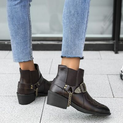 Vegan Leather Strapped Boots