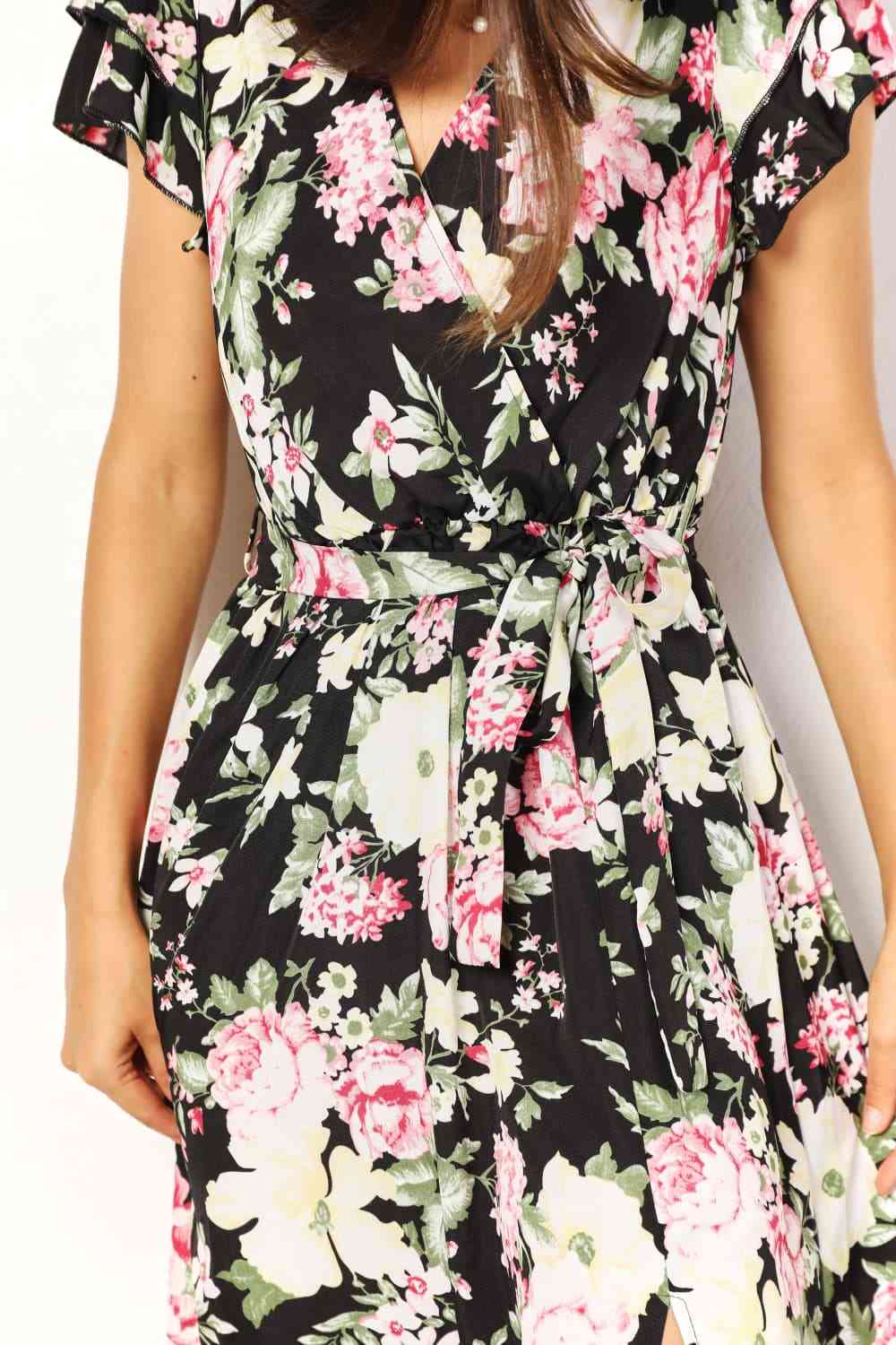 Floral Tie-Waist Split Dress