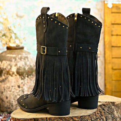 Studded Fringe Boots