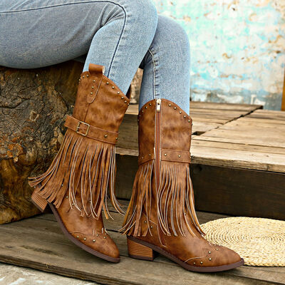 Studded Fringe Boots