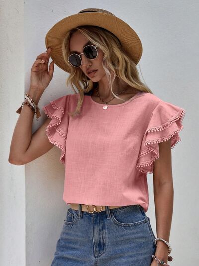 Ruffled Cap Sleeve Blouse