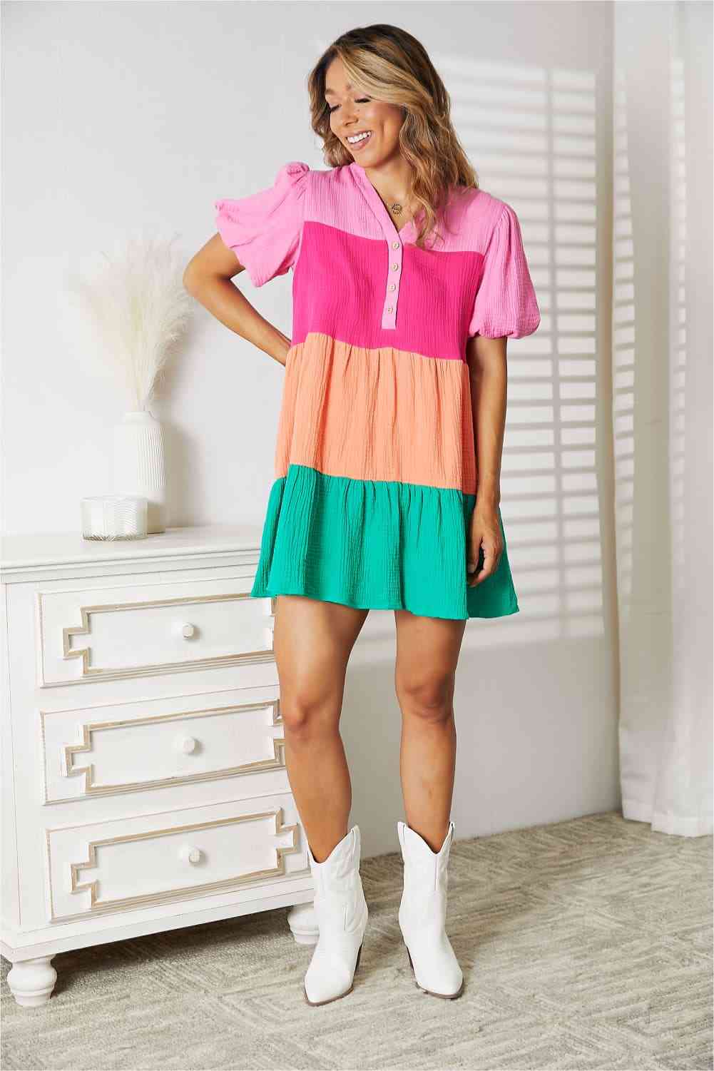 Color Block Puff Dress